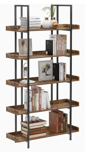 lot 35 image: SogesPower Rustic 5 Tier Bookshelf, Free Standing Storage Rack with Metal Frames, Display Shelf for Office, Living Room, Vintage Brown