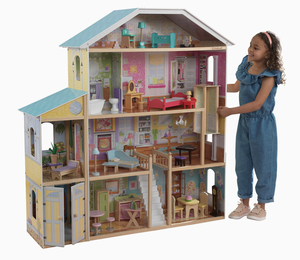 lot 36 image: KIDKRAFT Majestic Mansion Wooden Dollhouse with 34-Piece Accessories, Working Elevator and Garage