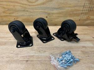 lot 85 image: HUSKY Caster Kit for Heavy Duty Welded Steel Garage Base Cabinets (missing one caster)