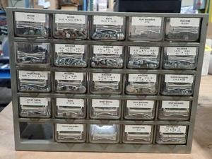 Various Bolts, Nuts, Washers, Pins in Storage Case