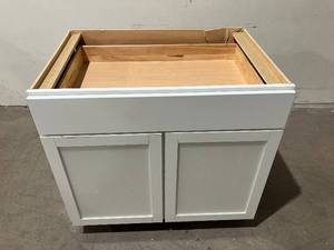 lot 13 image: Hampton Bay Courtland Shaker Assembled 36 in. x 34.5 in. x 24 in. Stock Base Kitchen Cabinet in Polar White Finish