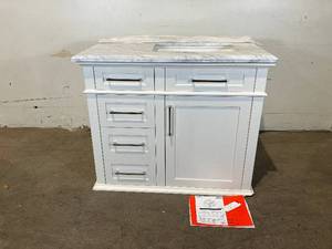 lot 24 image: Sonoma 36 in. W x 22 in. D x 34 in. H Bath Vanity in White with White Carrara Marble Top