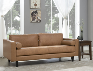 lot 4 image: Naomi Home Marisa Top Grain Genuine Leather Mid-Century Sofa
