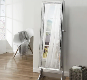 lot 32 image: Inspired Home Shimmer Classic Silver Crystal Border Cheval Mirror Jewelry Armoire 57.5 in. x 18.1 in. x 14.5 in. with LED Lights
