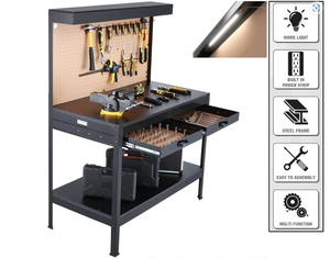 lot 33 image: Olympia Tools Work Bench Table Garage Shop Tool Organizer Woodworking Table Heavy Duty WLight