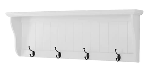 lot 35 image: StyleWell 14 in. H x 42 in. W x 7 in. D White Shiplap Floating Decorative Wall Shelf with Hooks