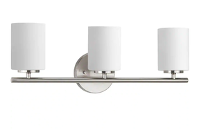 lot 44 image: LOT of 5. Replay Collection 22 in. 3-Light Brushed Nickel Etched White Glass Modern Bathroom Vanity Light