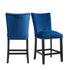 lot 85 image: Celine Blue Velvet Counter Height Chair Set