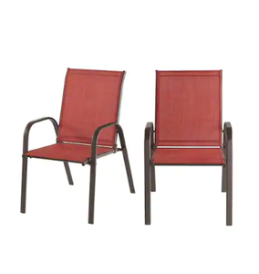 lot 102 image: LOT of 2. Mix and Match Brown Steel Sling Outdoor Patio Dining Chair in Chili Red (2-Pack)