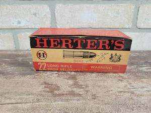 lot 223 image: (500) HERTERS .22 Long Rifle High Velocity Rounds in Original Boxes