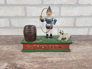 Trick Dog Cast Iron Mechanical Bank - Reproduction - Approx. 8 Long
