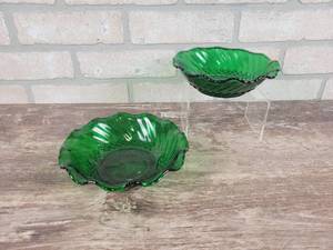 Vintage Anchor Hocking Forest Green Glass Bowls - Each is Approx. 6.5 Diameter