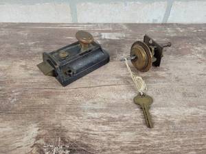 Antique CORBIN Deadbolt Lockset w (2) Keys - Approx. 3.5 x 2.25