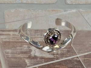 Vintage Sterling Silver Amethyst Cuff Bracelet - Approx. 2-38 Inside Width - Weighs Approx. 49 Grams