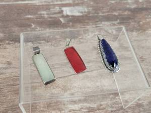 Lot of 3 Pendants - Lapis Lazuli, Quartz, and Red Coral