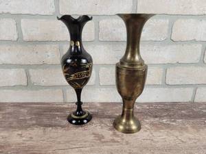 (2) Solid Brass Vases - Made in India - Approx. 10 Tall Each