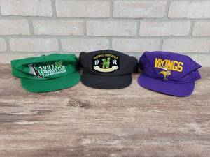 (2) Minnesota North Stars Hockey Caps and (1) Minnesota Vikings Football Cap
