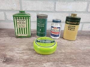 Antique Personal Hygiene Tins - Mens Makeup, Aftershave, Boric Acid and Refined Sulfur