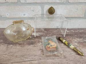 1904 Worlds Fair Medallion, Coca-Cola Button, Anchor-Hocking Glass Piggy Bank and Vintage Souvenir Pencil