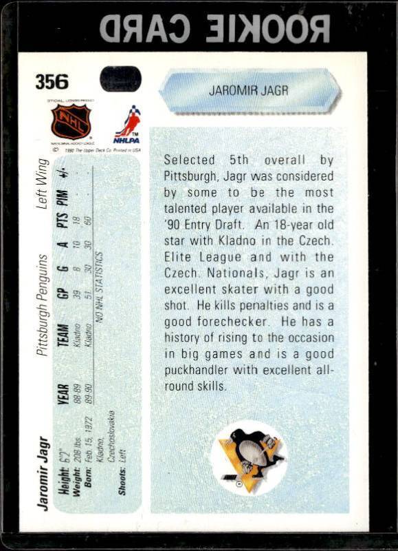 1990 Upper Deck Jaromir Jagr Rookie #356