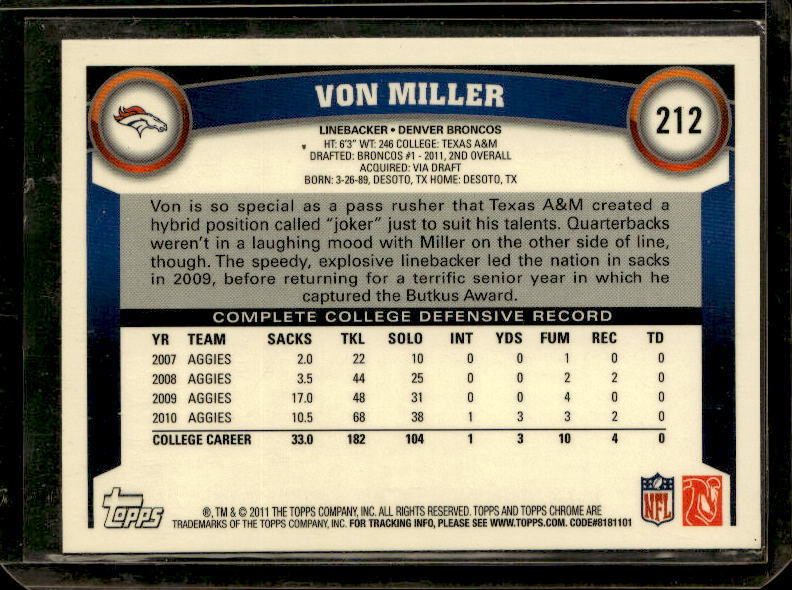 2011 Topps Chrome Von Miller Rookie #212