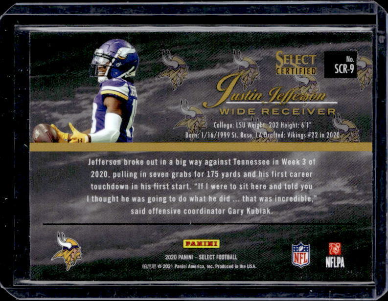 2020 Select Certified Justin Jefferson Rookie #9