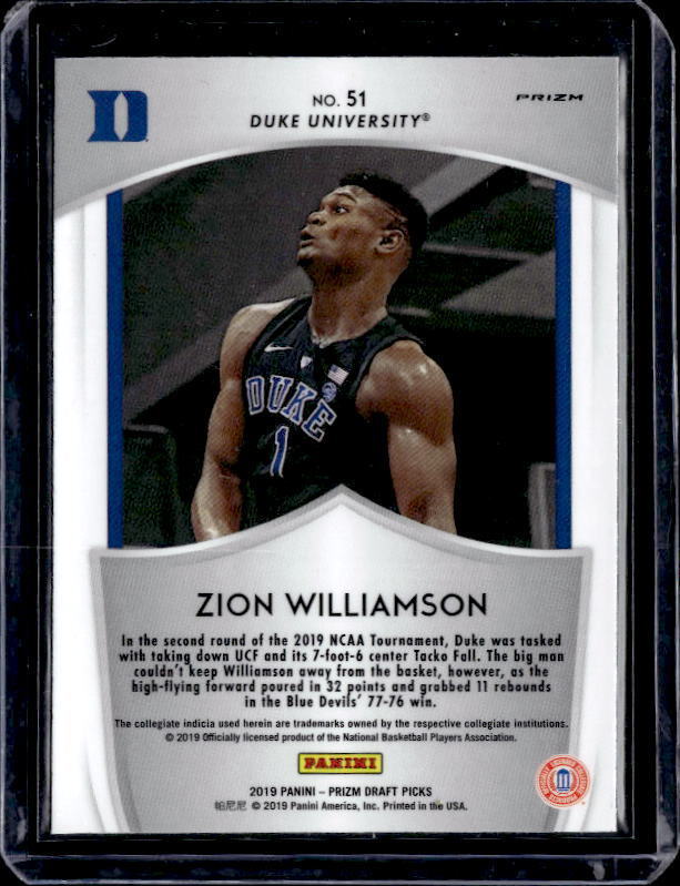 2019 Prizm Draft Silver Zion Williamson Rookie #51