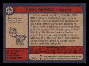 2001 Topps Heritage Tony Parker Rookie #205