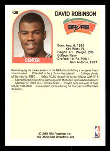 1989 NBA Hoops David Robinson Rookie SP #138