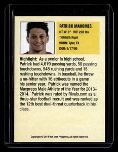 2014 Hot Shot Prospects Patrick Mahomes II Rookie Card