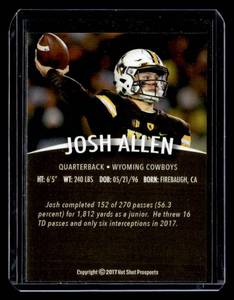 2017 Hot Shot Prospects Josh Allen Rookie Card