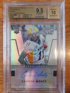 BGS 9.5 Gem Mint 10 Autograph 2016 Prizm Draft Picks Autograph Prizm Carson Wentz Rookie #127