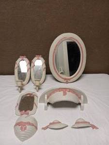 BURWOOD FAUX WHITE WICKER WITH PINK RIBBON SET