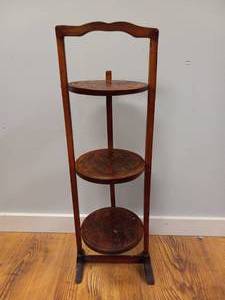 VINTAGE TALL CAKE STAND WOOD WITH CARVINGS