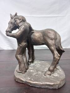lot 37 image: Austin Productions Metal Horse and Boy Statue