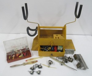 lot 56 image: RC Model Airplane Work Stand wAssorted Supplies & Parts