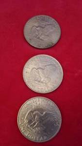 3 Ike US Silver Dollar Coins 1971