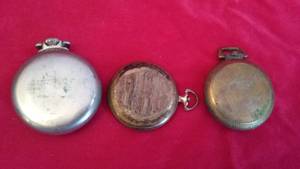 antique Hamilton, Elgin, and JM Chulmers pocket watches (not working)