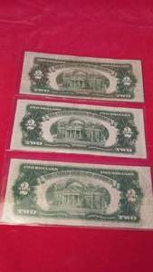 three US $2 Notes, all 1928s