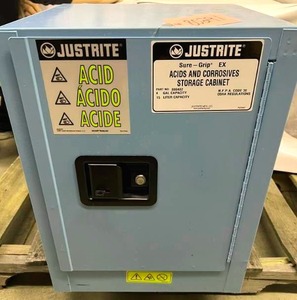 MSRP $1200&nbspJustrite 890402 Blue 4 Gal Sure-Grip Ex CorrosivesAcid Safety Cabinet - EXCELLENT CONDITION No Key Can Be Purchased Online