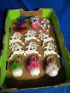 lot 124 image: Tiny Christmas Ornaments - Hello Kitty  Reindeer and Snowmen with Fluffy Hats