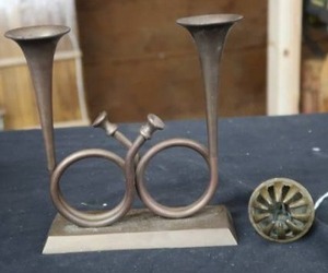 VINTAGE CANDLE HOLDER AND BRASS BELL