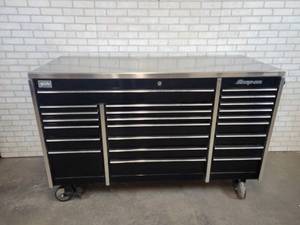 lot 347 image: Snap-on 23 Drawer Rolling Tool Chest - 73 x 29 x 48 Tall - Stainless Steel Top - Model KRL1003BPC - (NO SHIPPING)