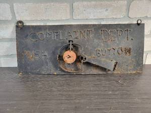lot 457 image: Shop Made Complaint Department Sign - Approx. 18-12 x 7