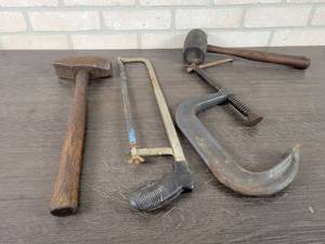lot 596 image: WILTON 6 C-Clamp, Maul, Hacksaw and Rubber Mallet