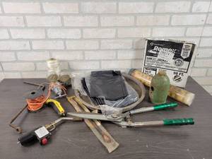 lot 599 image: Propane Torch, AIRCO Acetylene Regulator, Wire, Leaf Bags, 142 Romex Wire and More - NO SHIPPING