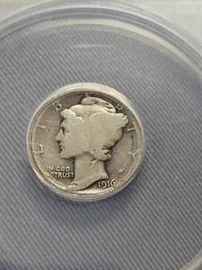 1916-D MERCURY DIME AG-3 ANACS KEY DATE COIN