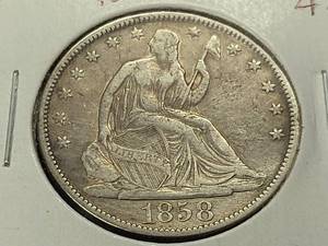 1858-O US SEATED LIBERTY HALF DOLLAR XF