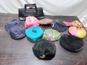 lot 12 image: Collection of Vintage Hats and a Purse