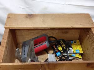 lot 117 image: Vintage Wood Crate With Garage Items